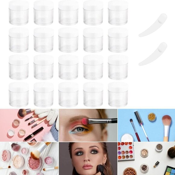 20 pcs 10 Gram 10 ml Jars, Sample Pots, Mini Jars With Lids, Clear Round Plastic - Picture 1 of 4